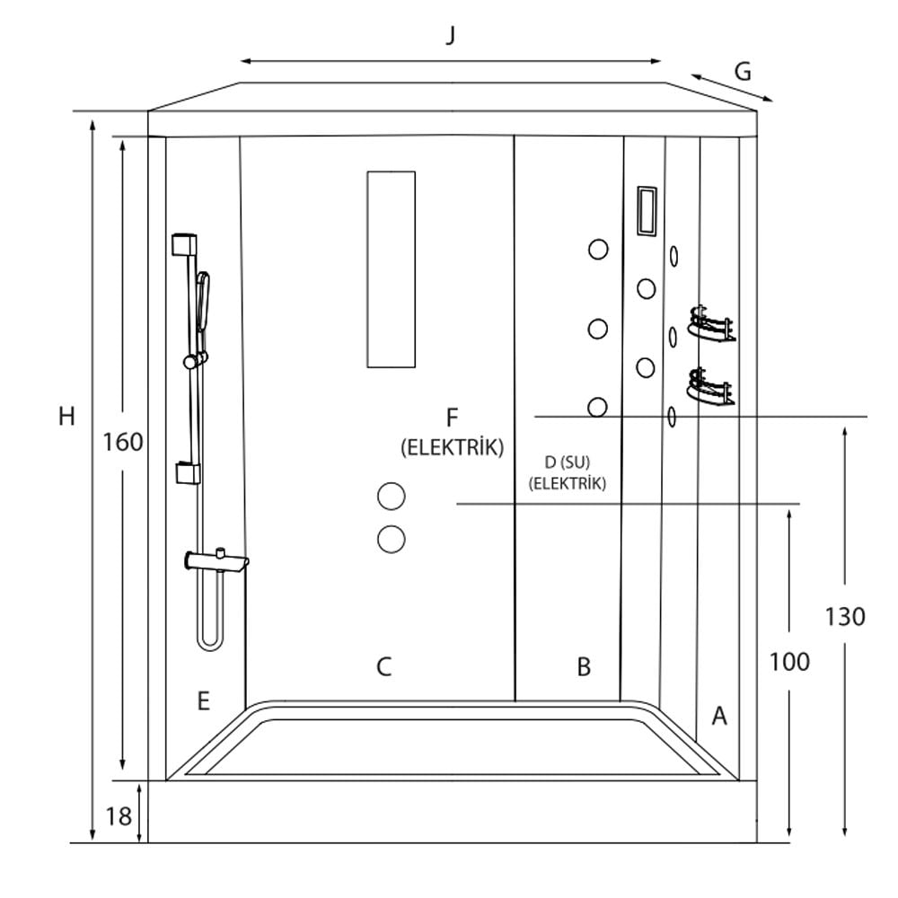 Shower80x120 Fresh İki Duvar Arası Tekneli Kompakt Duş Sistemi