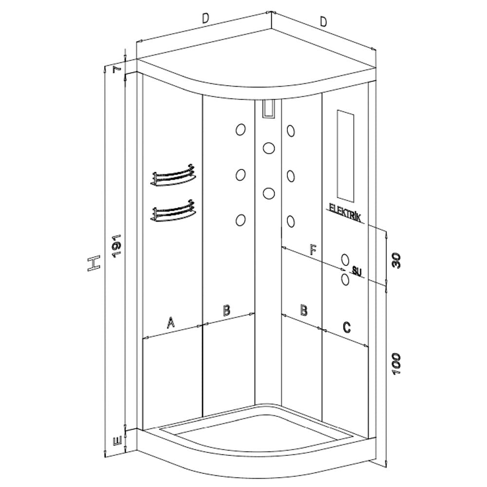 Shower80x80 Aqua Kare Tekneli Kompakt Duş Sistemi