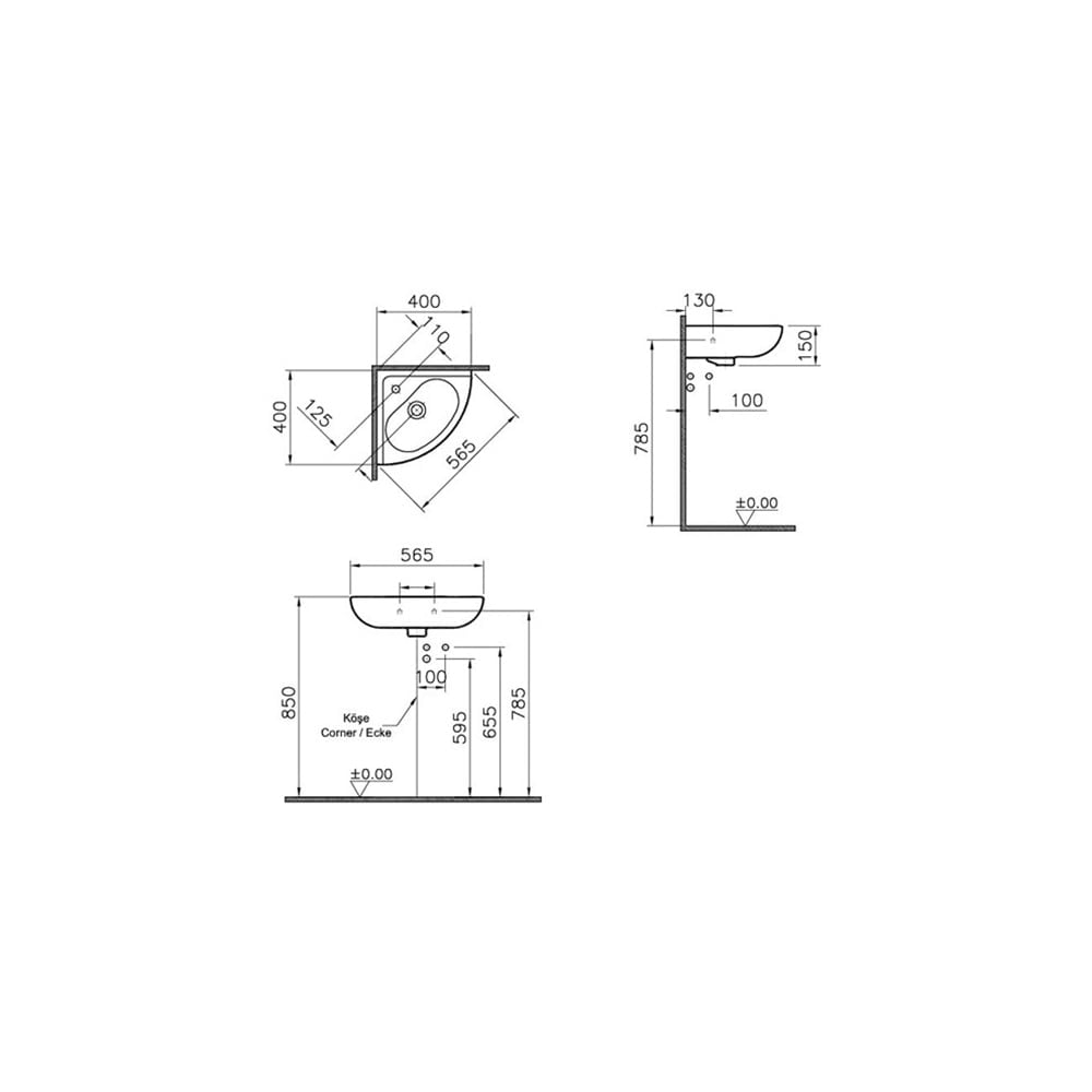 VitraArkitekt 40 cm Köşe Lavabo