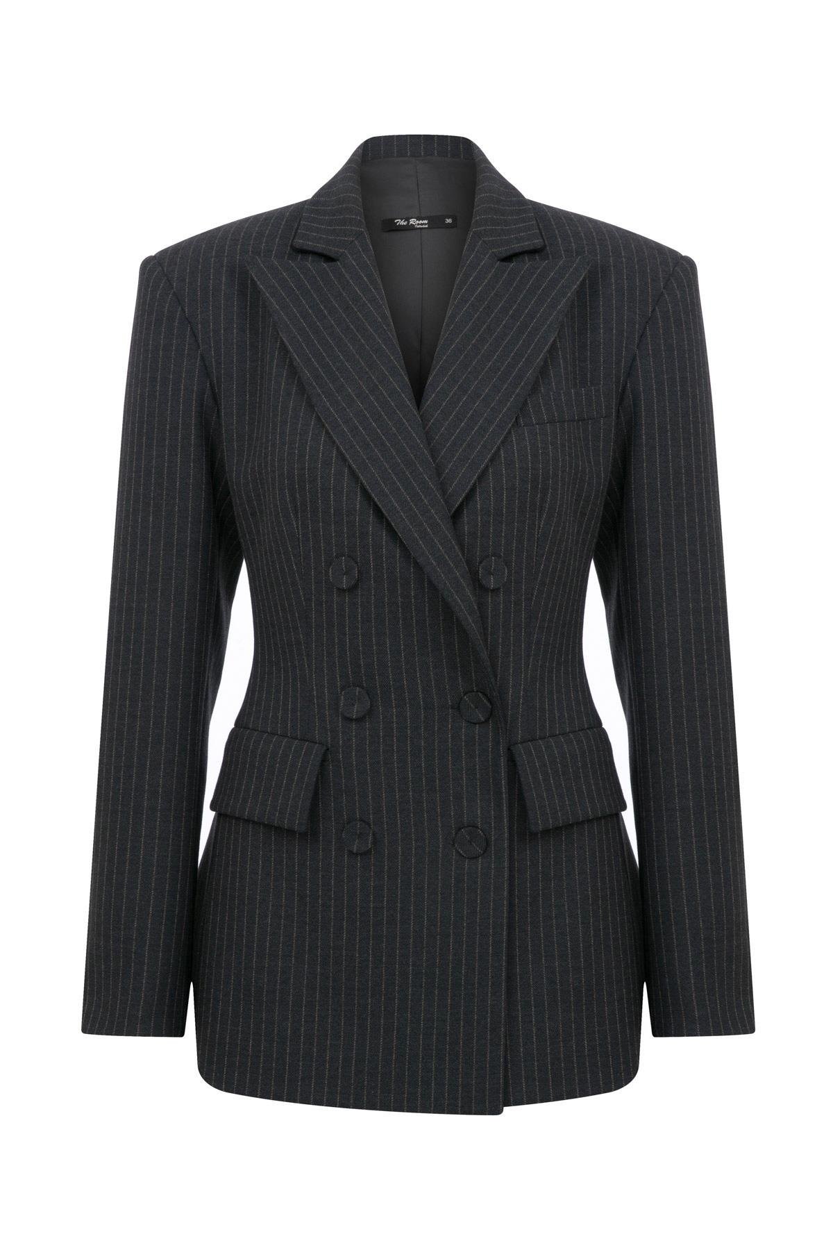 Ivv Gri Çizgili Blazer Ceket