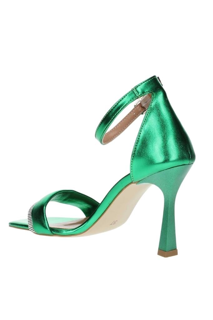 Parlak Taşlı Yeşil Kadın Topuklu Ayakkabı, Stiletto