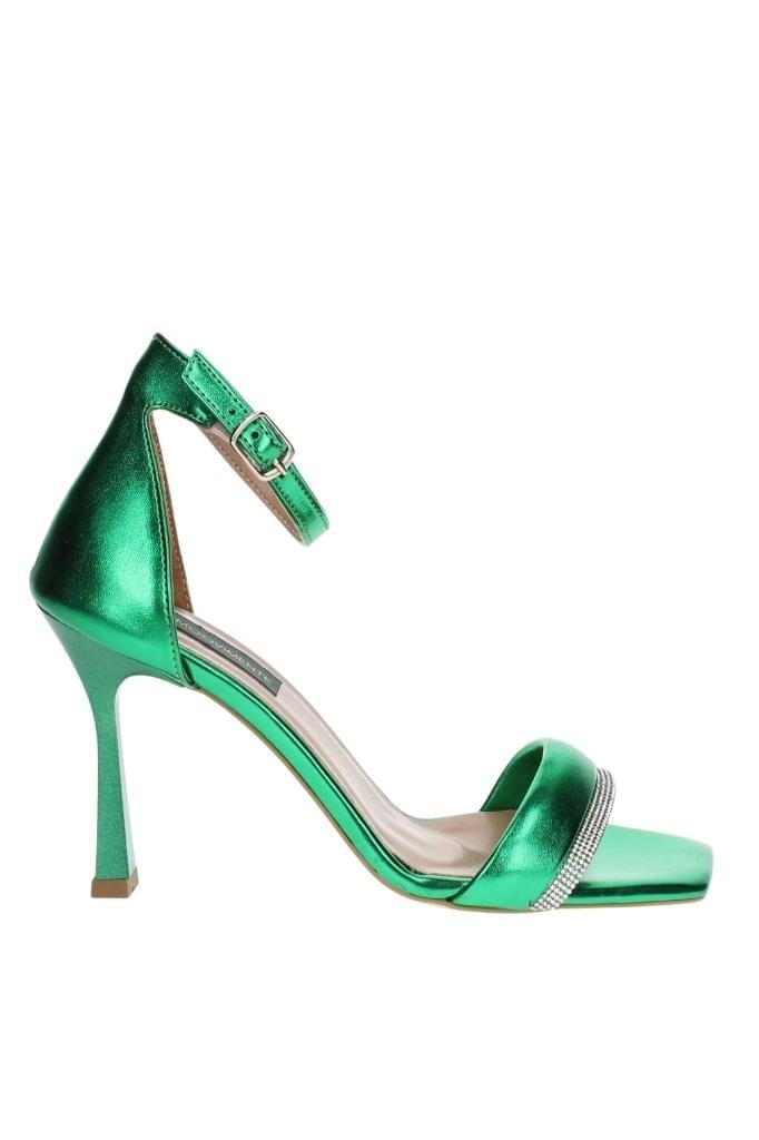 Parlak Taşlı Yeşil Kadın Topuklu Ayakkabı, Stiletto