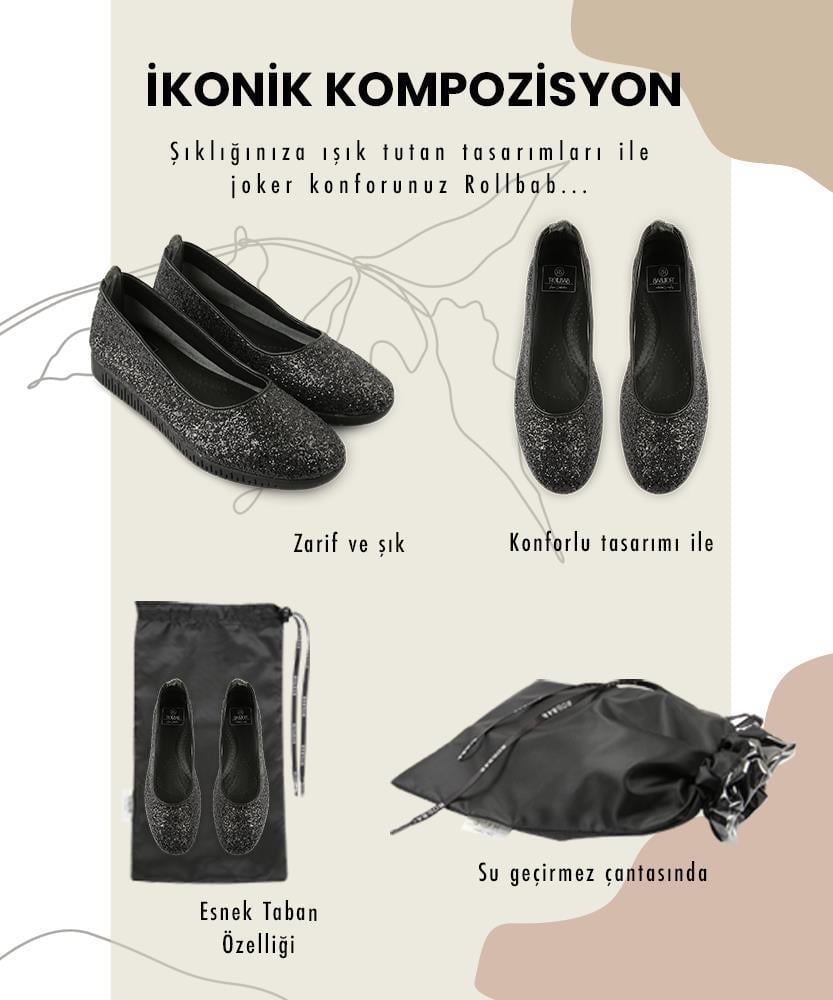 Rollbab Black Crystal Looped Home Design Kadın Babet