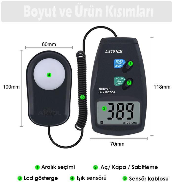 .LX1010B Kablolu Sensörlü Işık Ölçer Lüksmetre INJECTORSbrand> zoofarm
