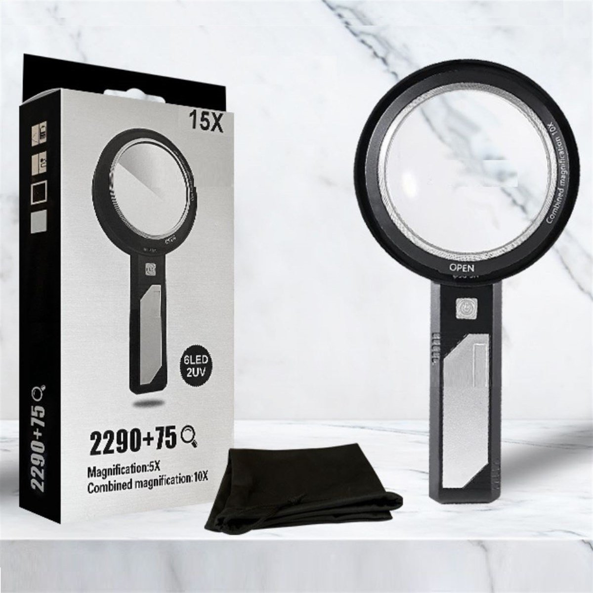 .2290 Işıklı El Tipi Büyüteç 15X (10X/5X) BÜYÜTEÇ VE MİKROSKOPLOYKA zoofarm