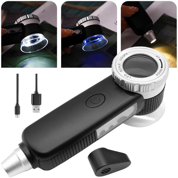 TH-8019 30X Ayarlanabilir Çoklu Işıklı USB Şarjlı El Büyüteci INJECTORSbrand> zoofarm