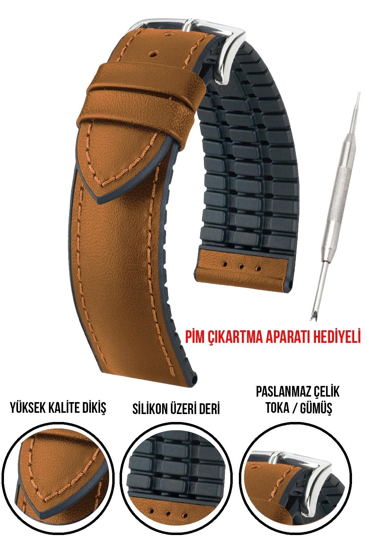 20mm-22mm-24mm Saat Uyumlu Siyah Renk Üzeri Taba Renk Klasik Model Deri Silikon Saat Kordonu Kayışı LS35KLS-G
