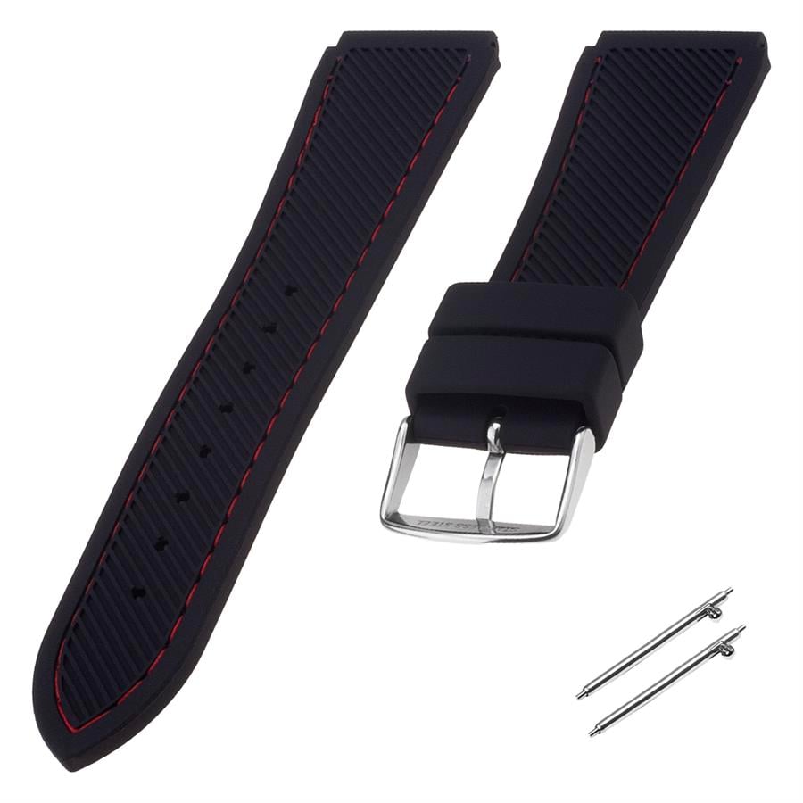 Cobra R14013-BR Siyah Renk Kırmızı Dikişli Kauçuk Saat Kordonu