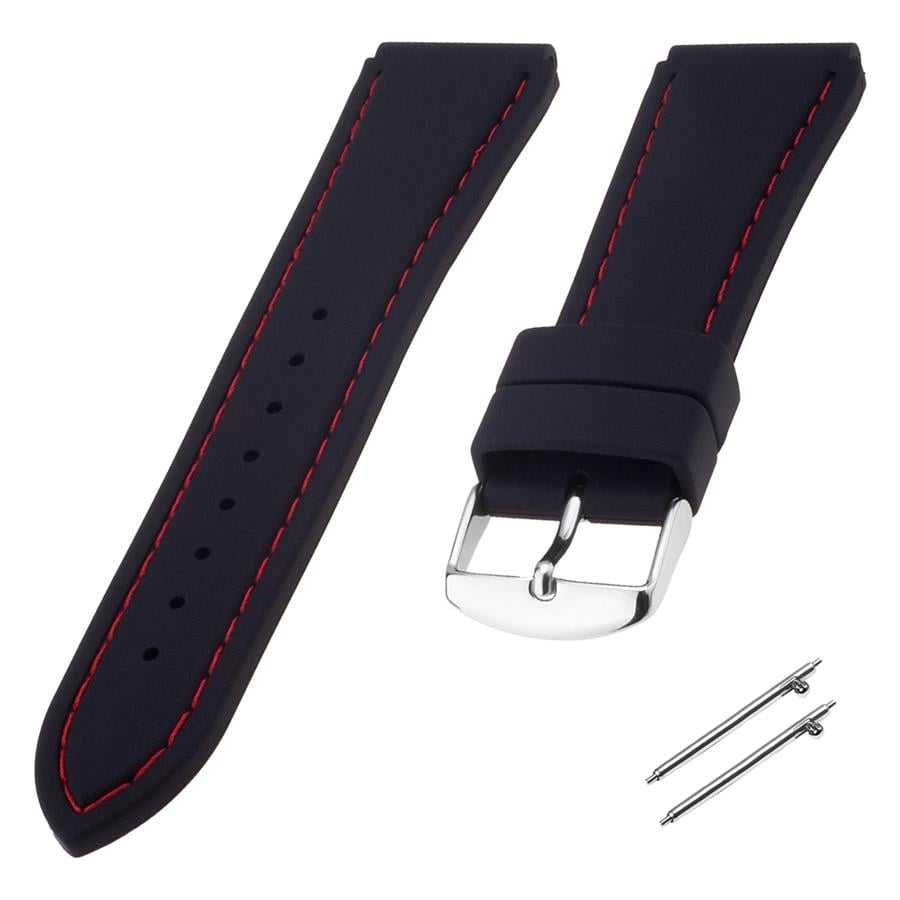 Cobra R14013-BR Siyah Renk Kırmızı Dikişli Kauçuk Saat Kordonu