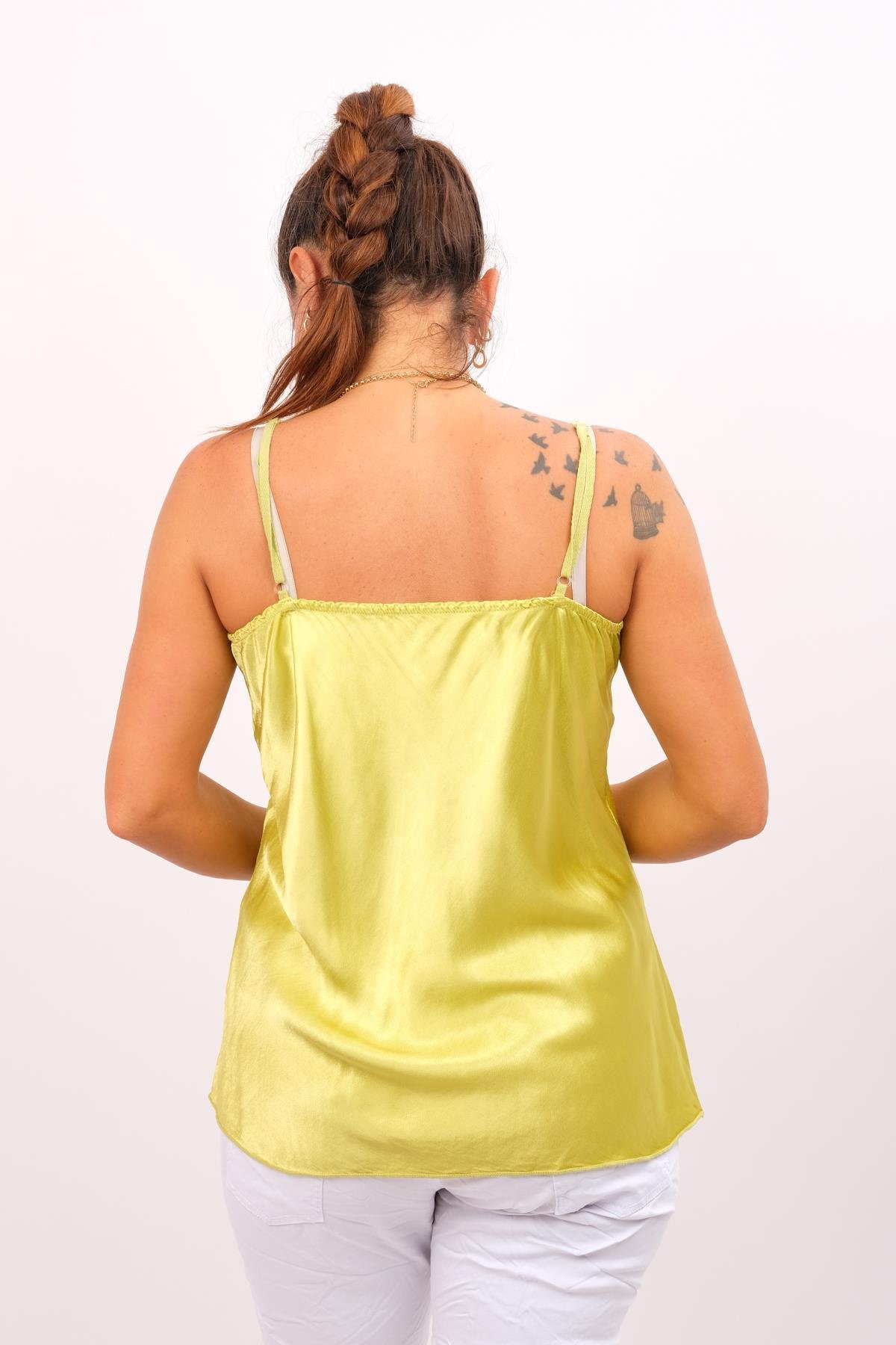 Askılı Saten Badi Fıstık Yeşil RenkKadın Body Modelleri