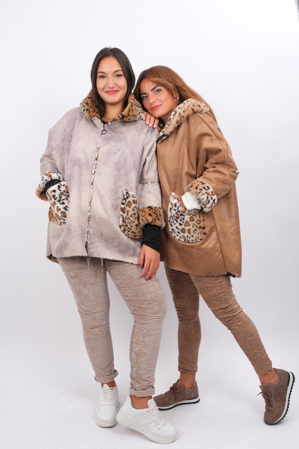 İçi Leopar Desenli Nubuk Kaban Camel RenkMONT & KABAN