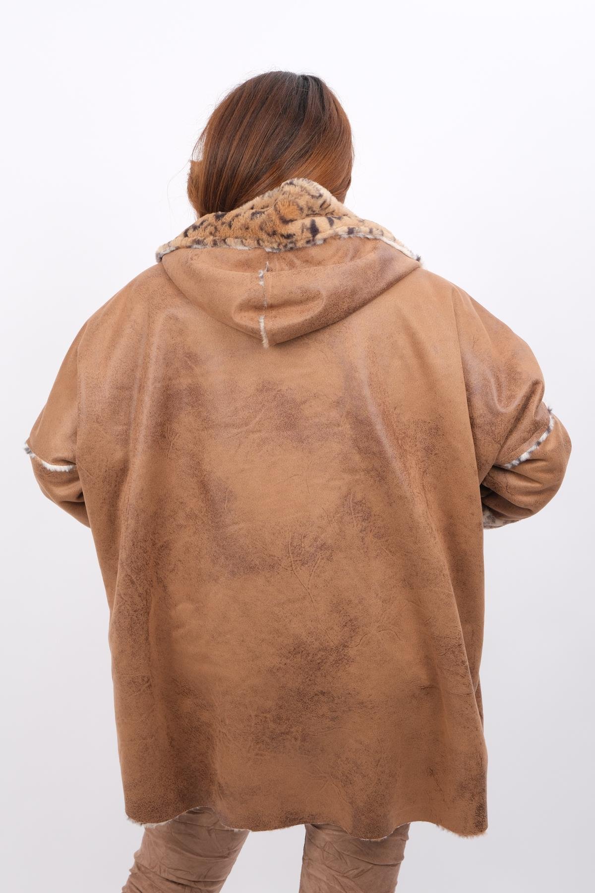 İçi Leopar Desenli Nubuk Kaban Camel RenkMONT & KABAN