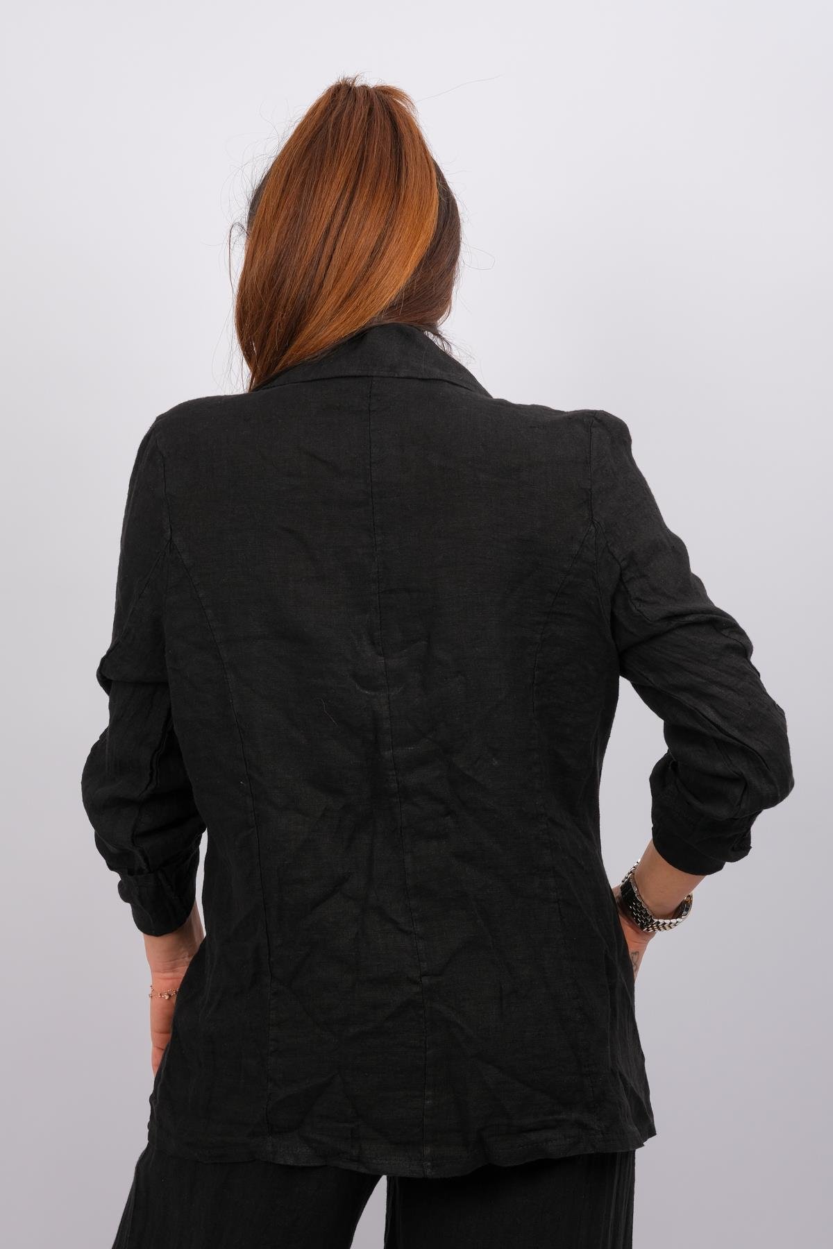 Keten Kumaş Blazer Ceket Siyah RenkCEKET