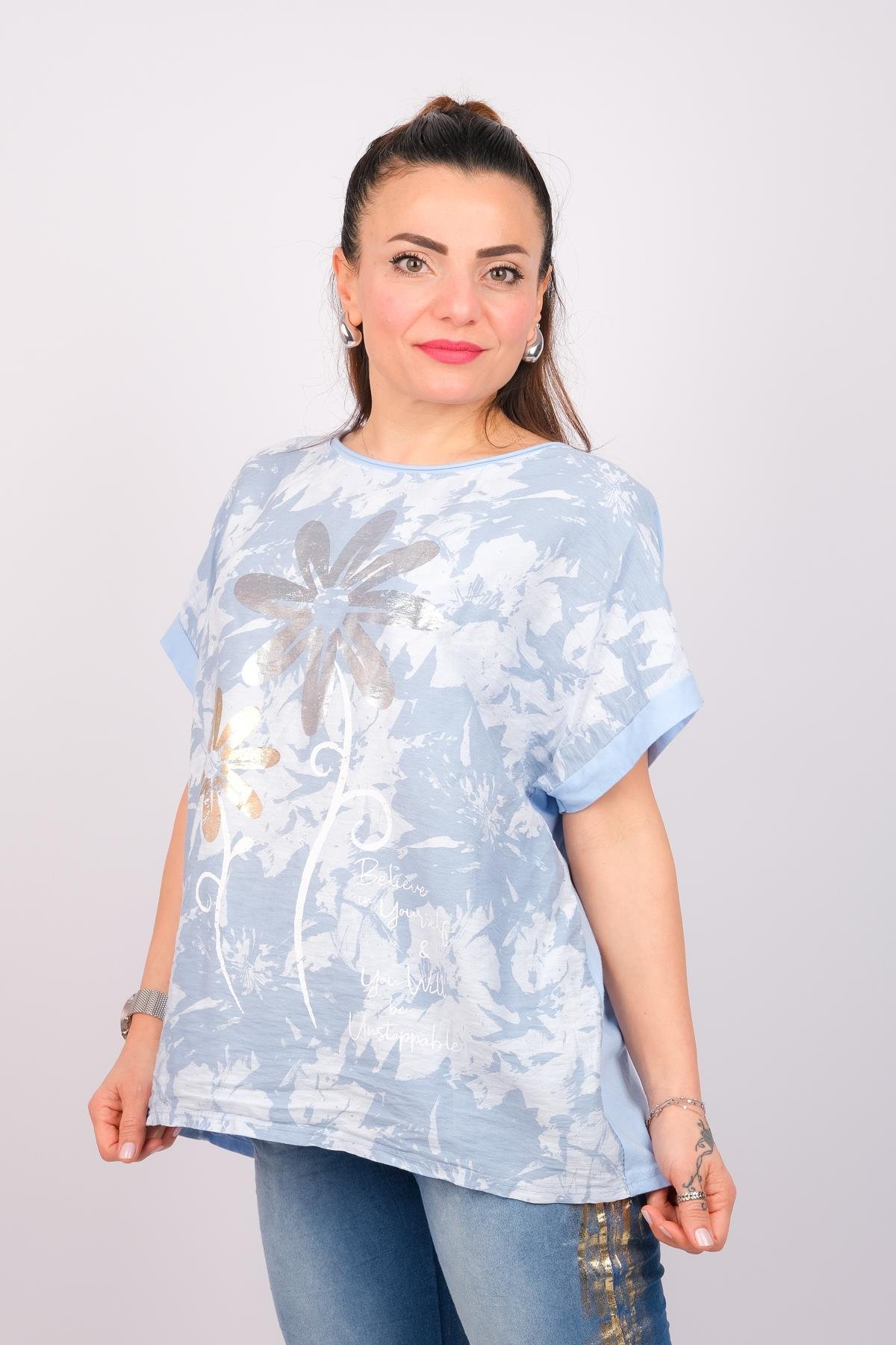 Lak Papatya Desenli Tshirt Bebe Mavi RenkBLUZ