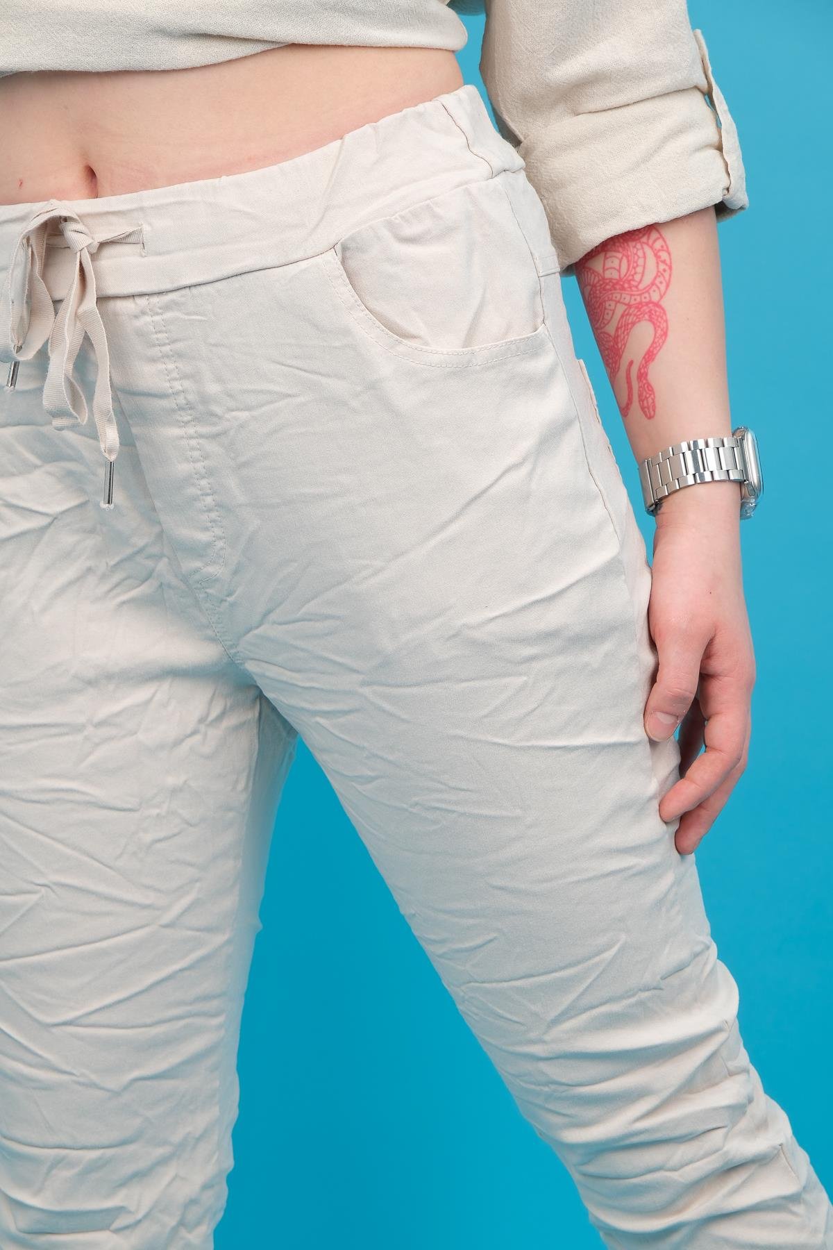 Likralı Düz Basic Pantolon Bej RenkPANTOLON