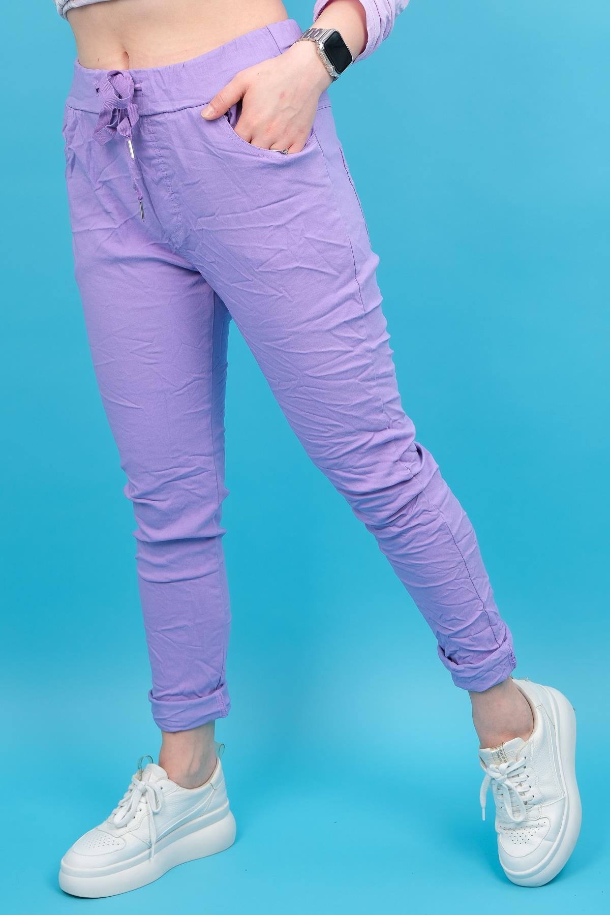 Likralı Düz Basic Pantolon Lila RenkPANTOLON