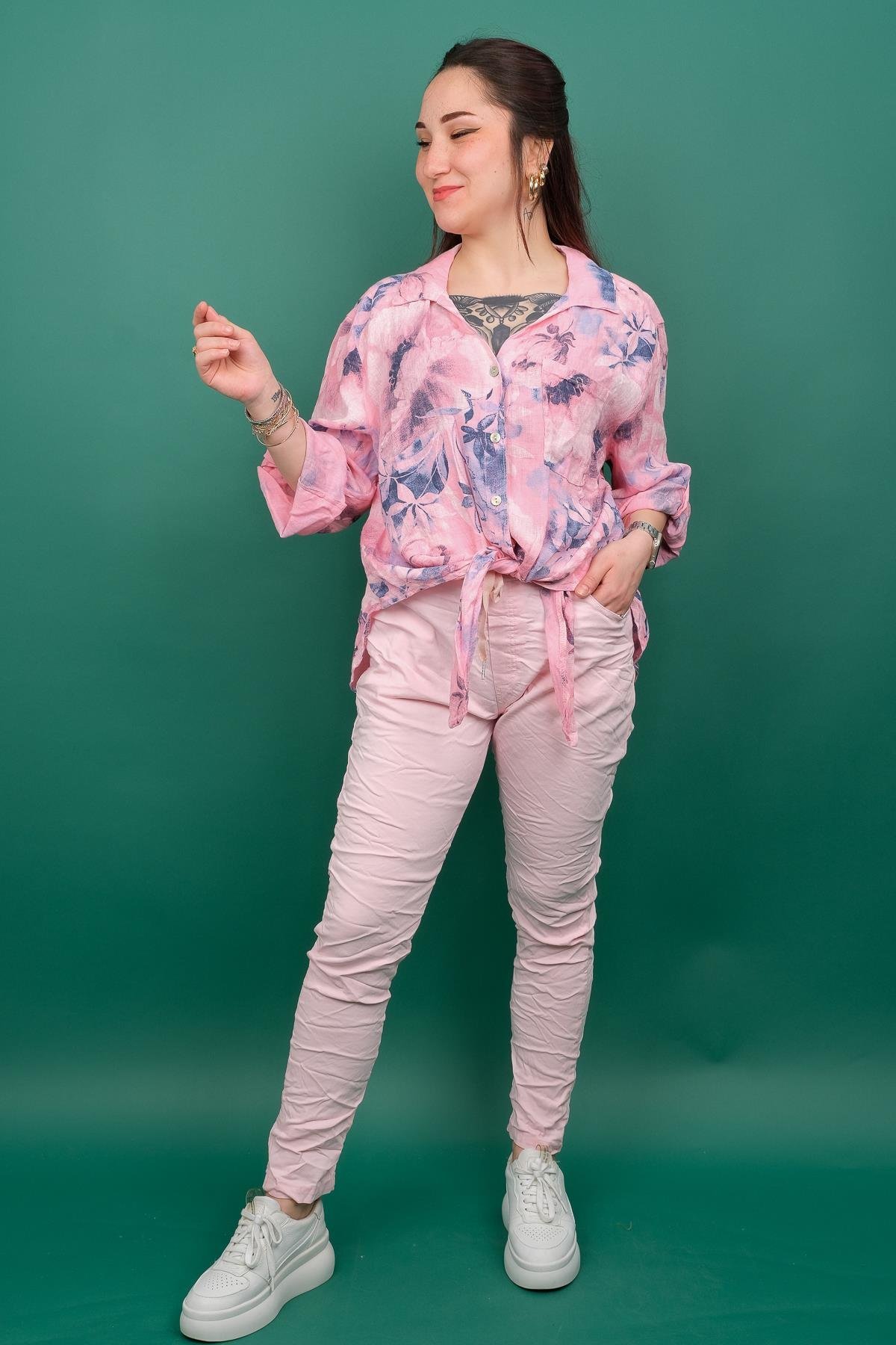 Likralı Düz Basic Pantolon Şeker Pembe RenkPANTOLON