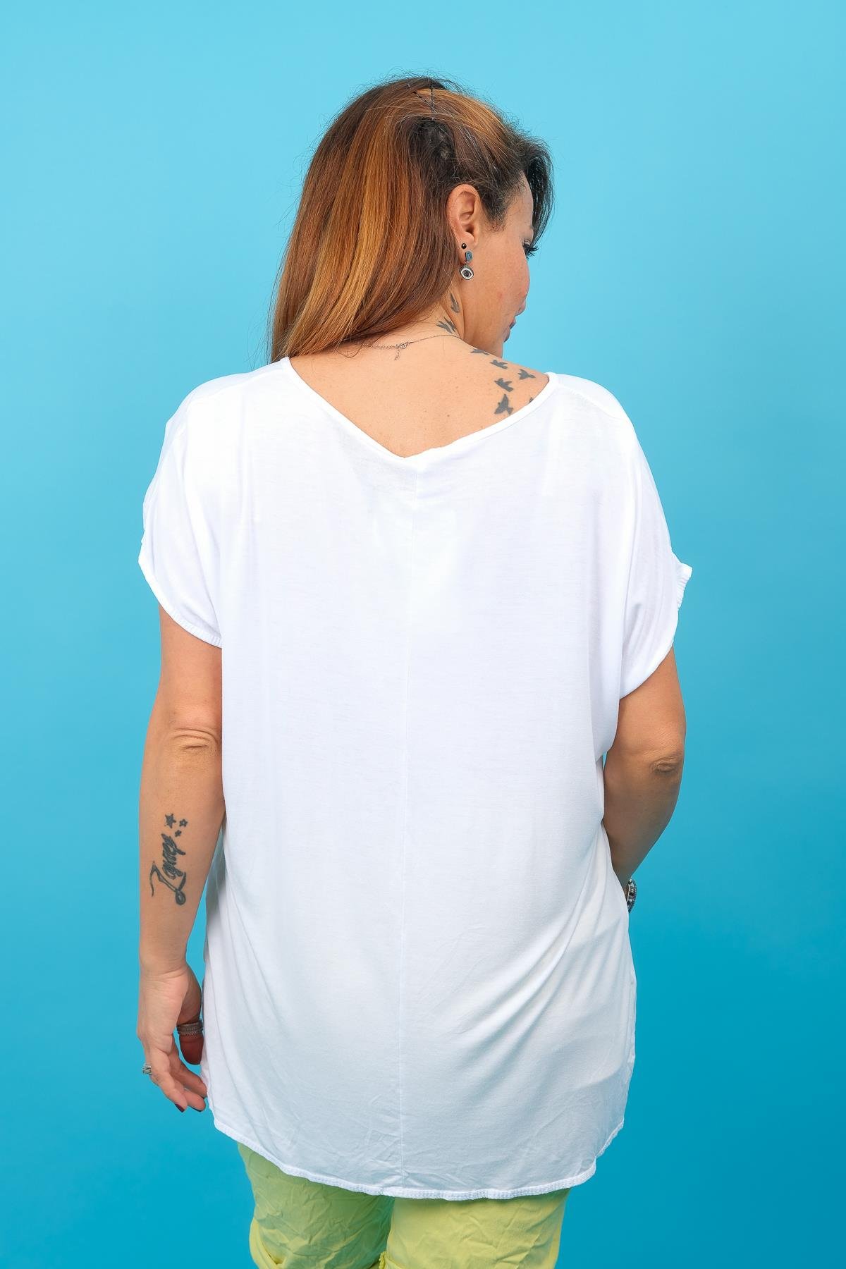 Limoncello Desenli Tshirt Beyaz RenkBLUZ