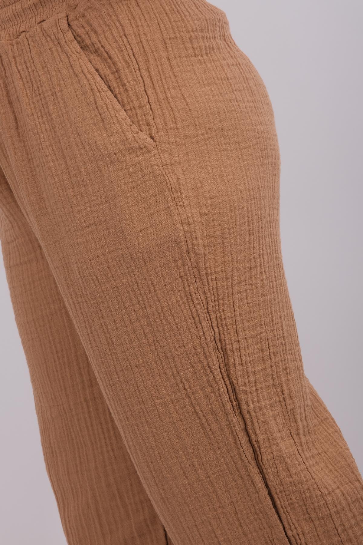 Müslin Kumaş Bol Paça Pantolon Camel RenkPANTOLON