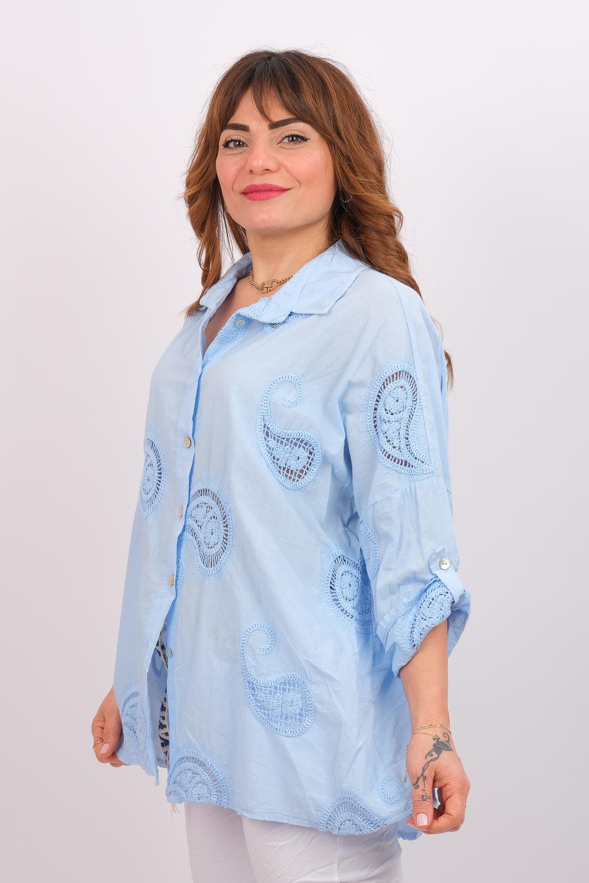 Şal Desen Fistolu Gömlek Bebe Mavi RenkGÖMLEK