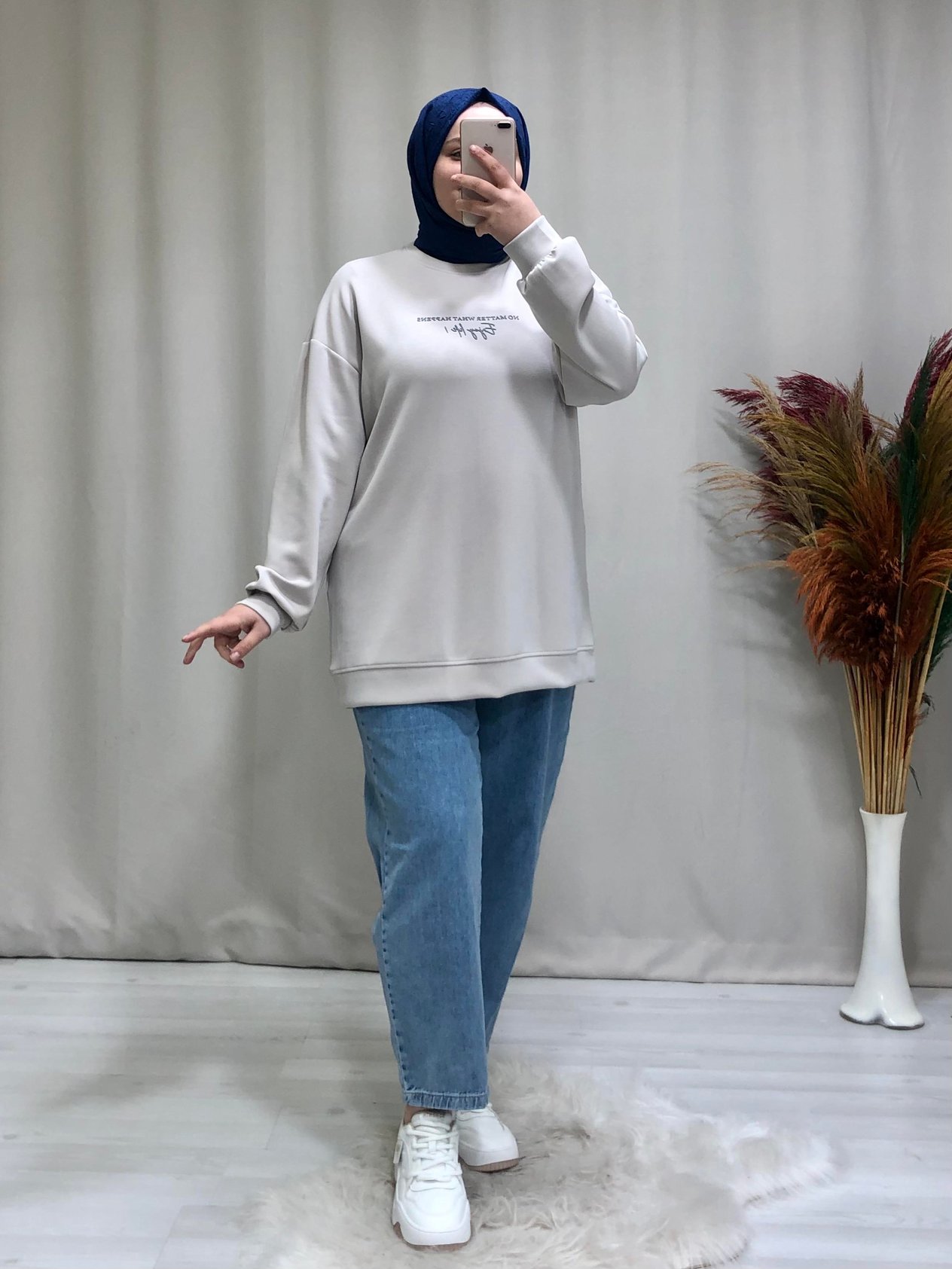 Kadın standart beden  baskı detaylı tesettür sweat