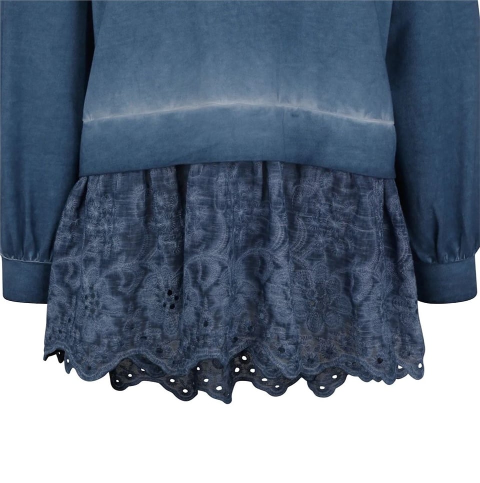 Dantelli Kapşonlu Sweatshirt - Mavi