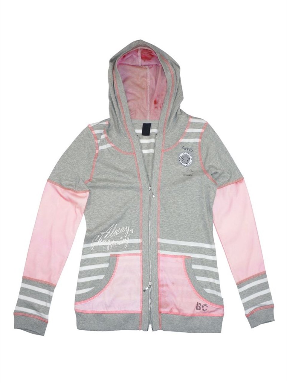 Kapşonlu, Baskılı, İşlemli Sweatshirt - Gri