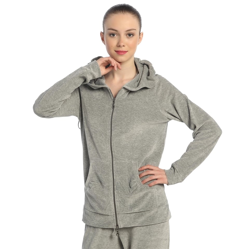 Payetli Kadife Sweatshirt - Gri