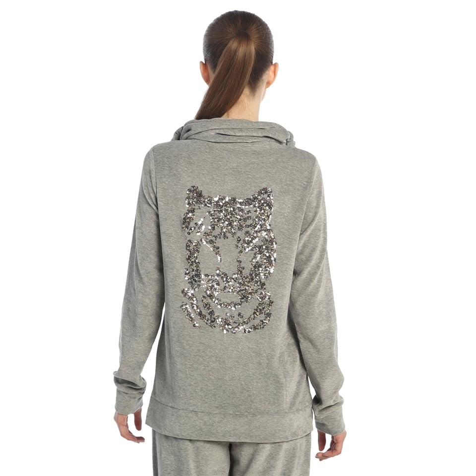 Payetli Kadife Sweatshirt - Gri