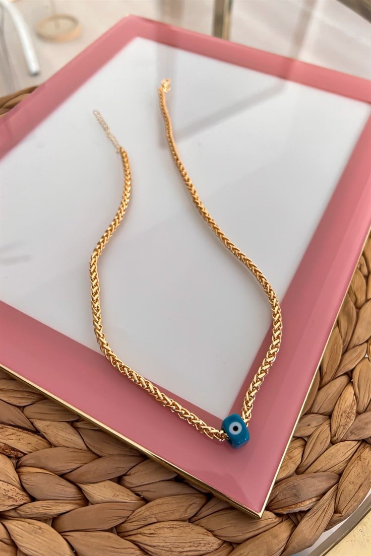 İnce Örgü Zincirli Nostalji Model Kolye Gold