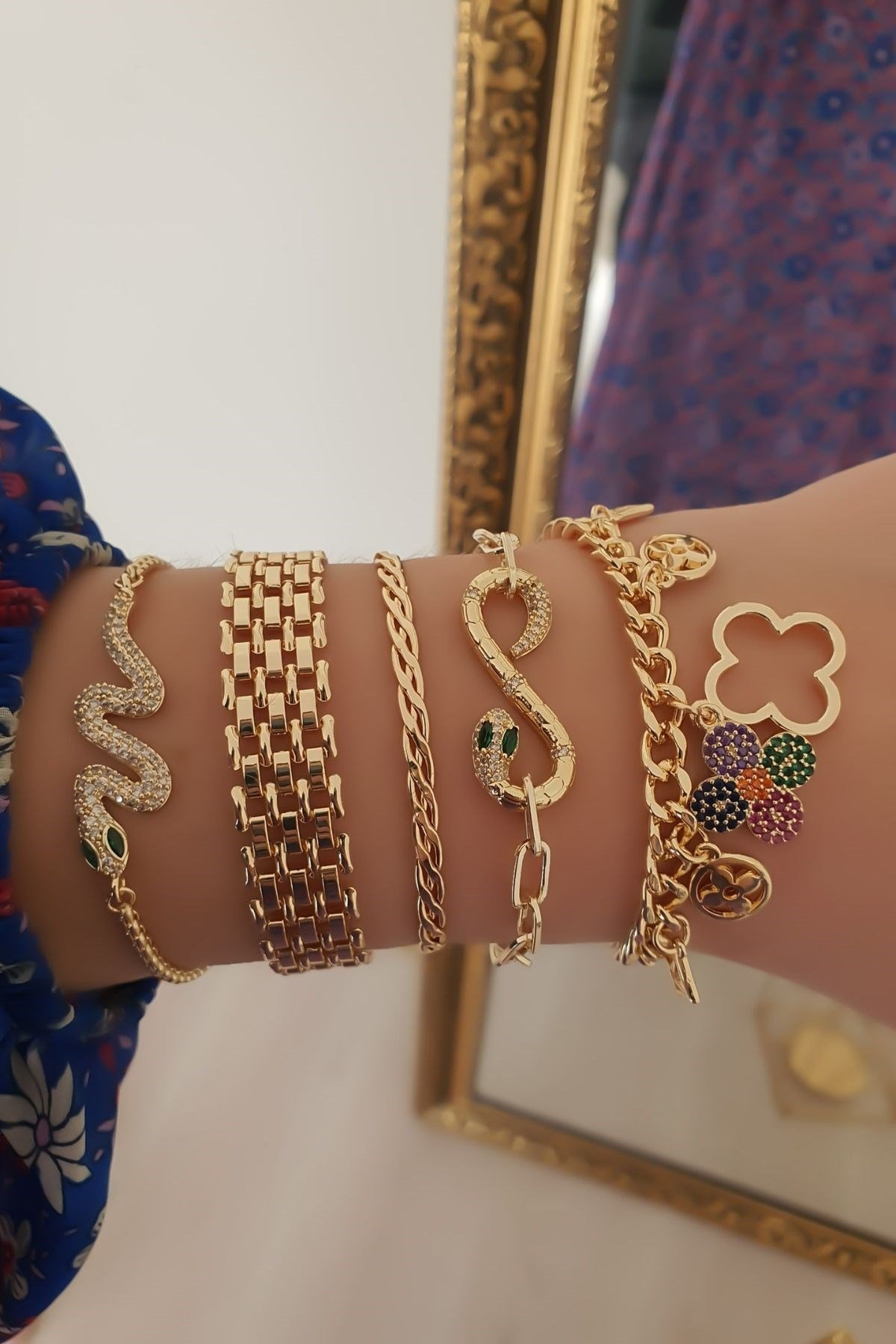 Snakes Bileklik Kombin Gold