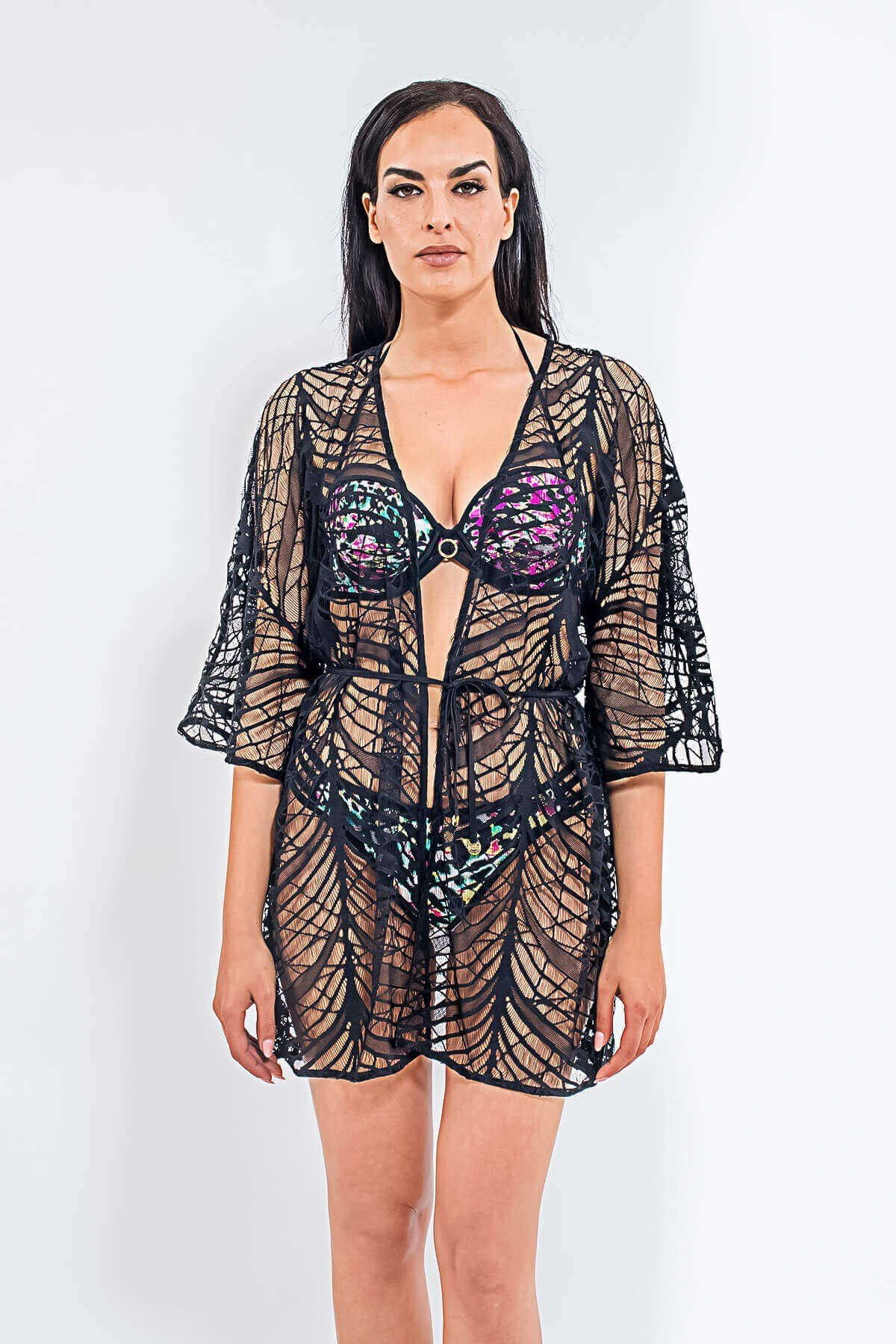 MED Kadın Plaj Pareo Kimono Siyah