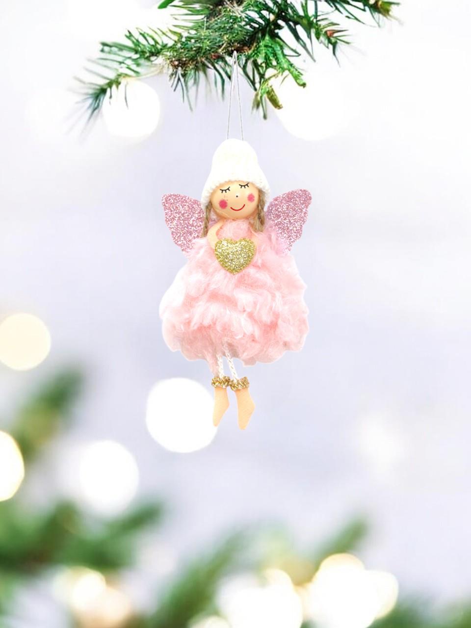 Yılbaşı Ağaç Süsü Peri Kızı Asılabilir Dekoratif Süs Pembe 16 cm