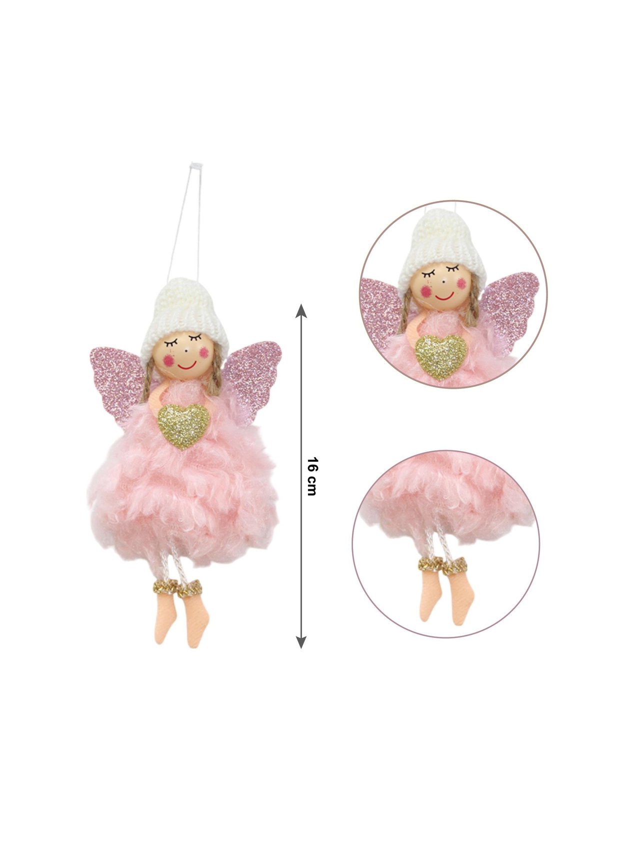 Yılbaşı Ağaç Süsü Peri Kızı Asılabilir Dekoratif Süs Pembe 16 cm
