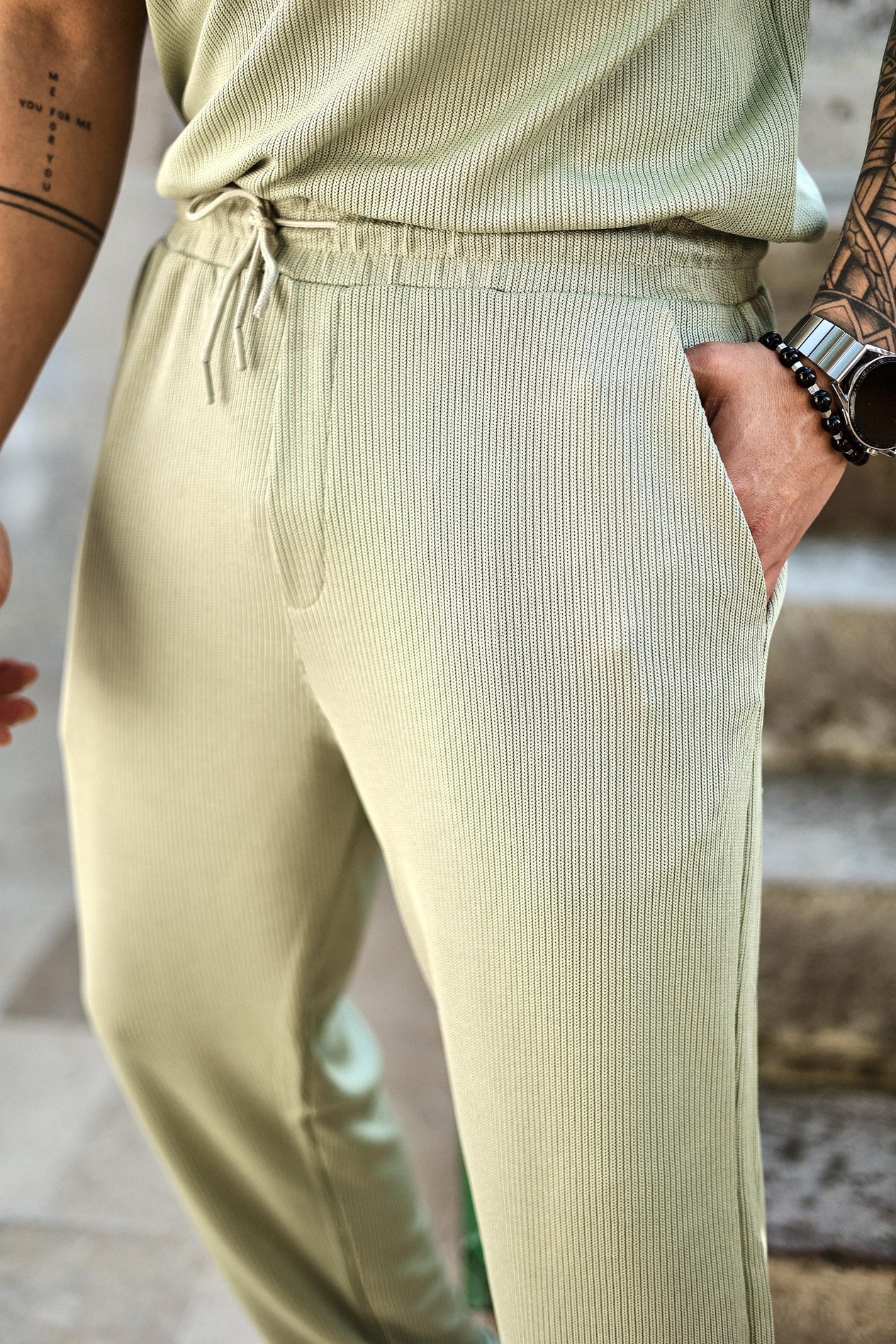 Baggy Dokulu Pantolon Mint