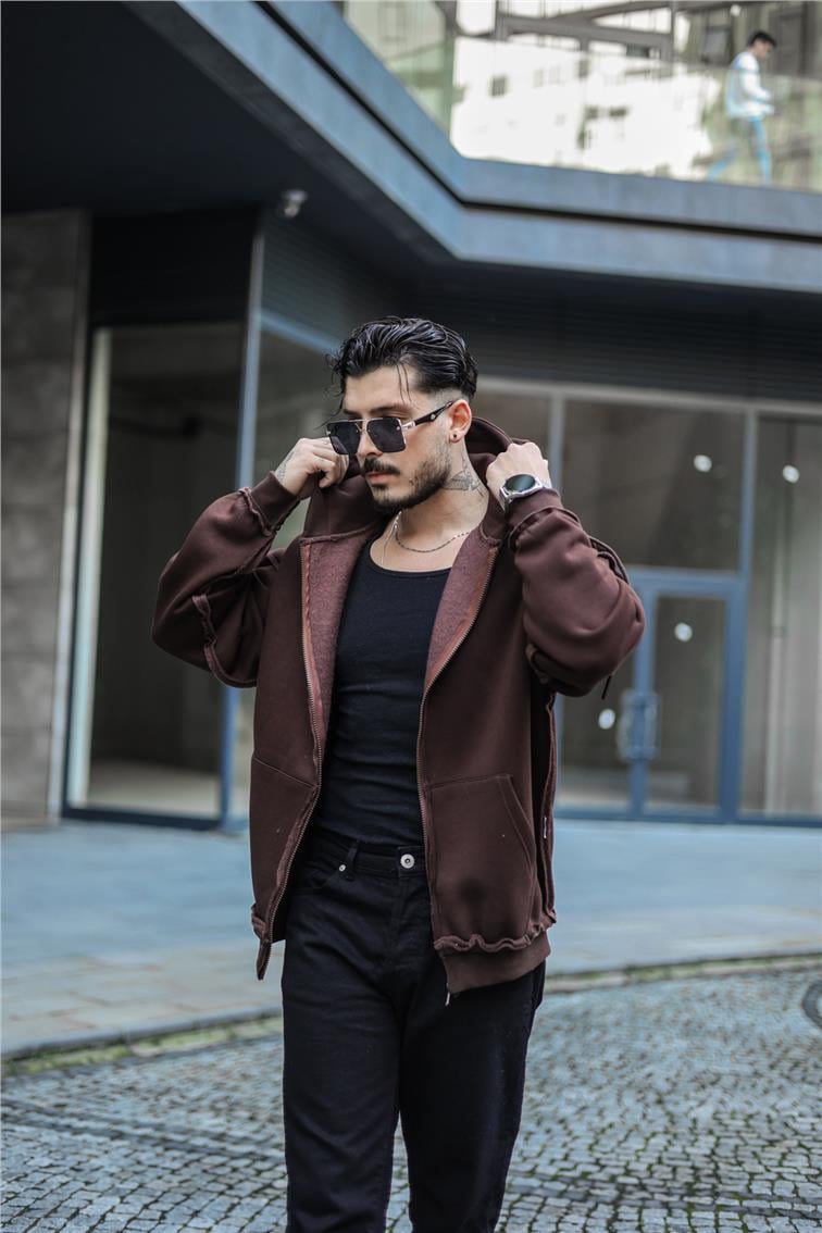 Basic Oversize Hoodie Kahve