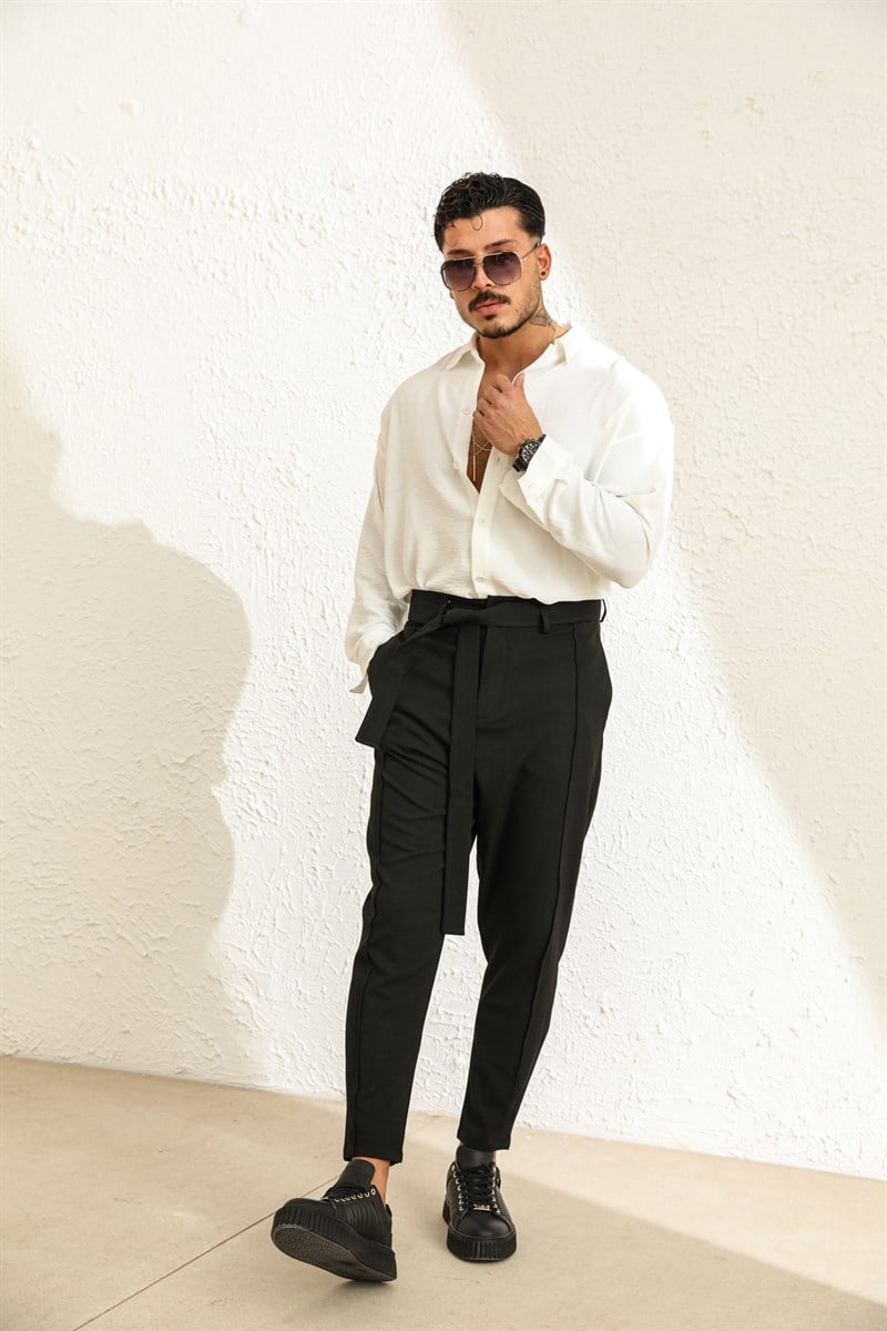 Beli Kuşaklı Klasik Boyfriend Pantolon