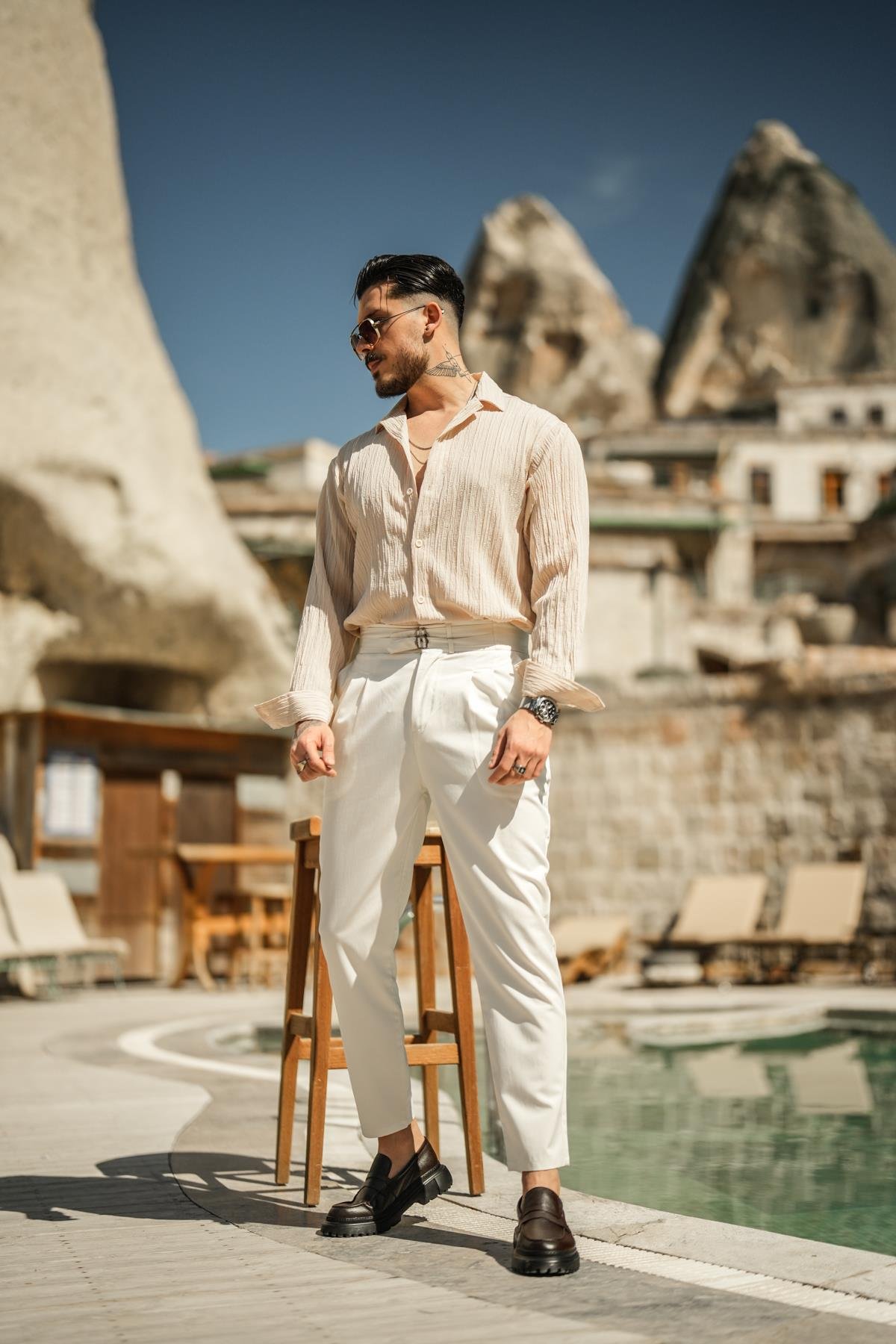 Bürümcük Kumaş Oversize Gömlek Krem