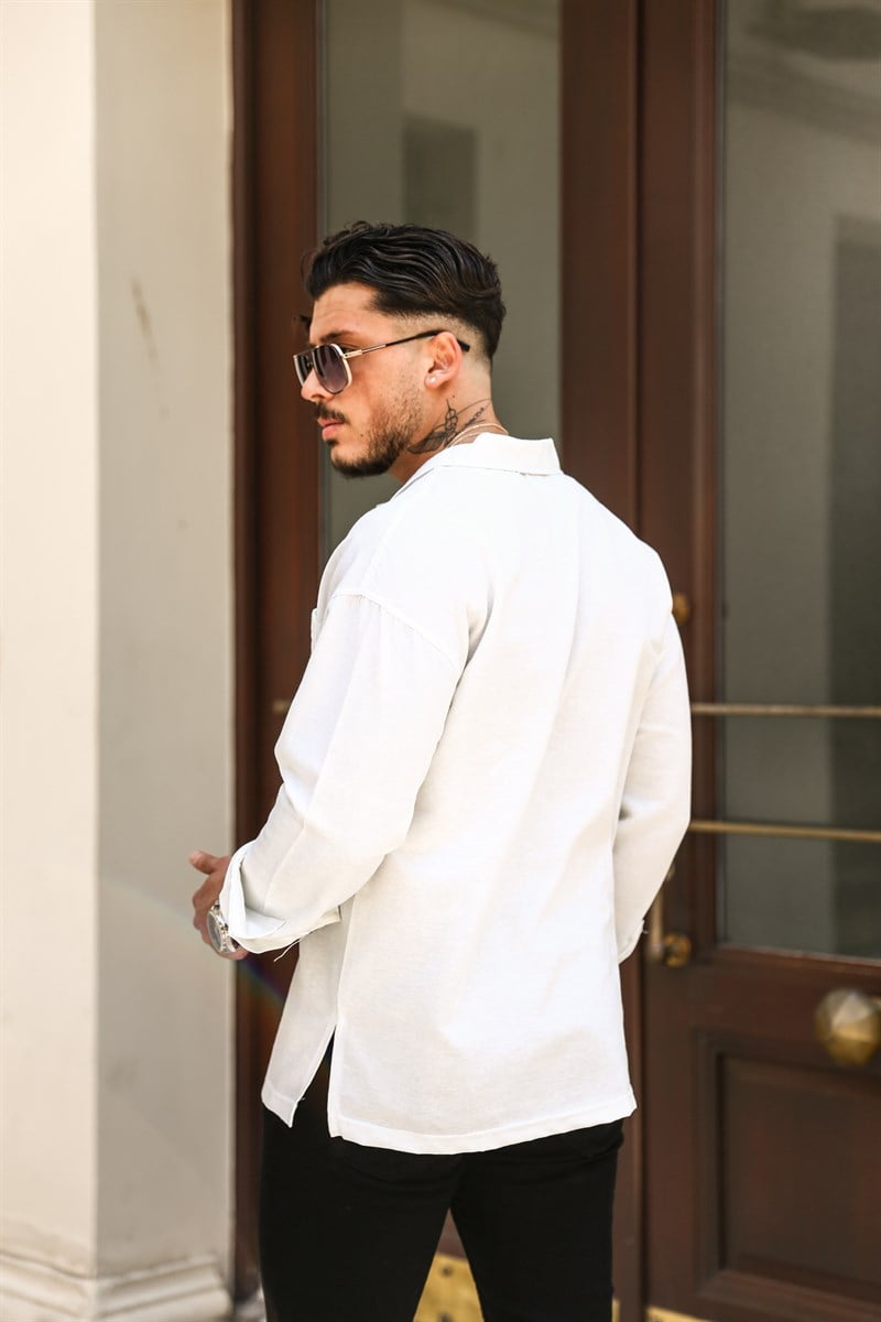 Cep Detaylı Keten Oversize Gömlek