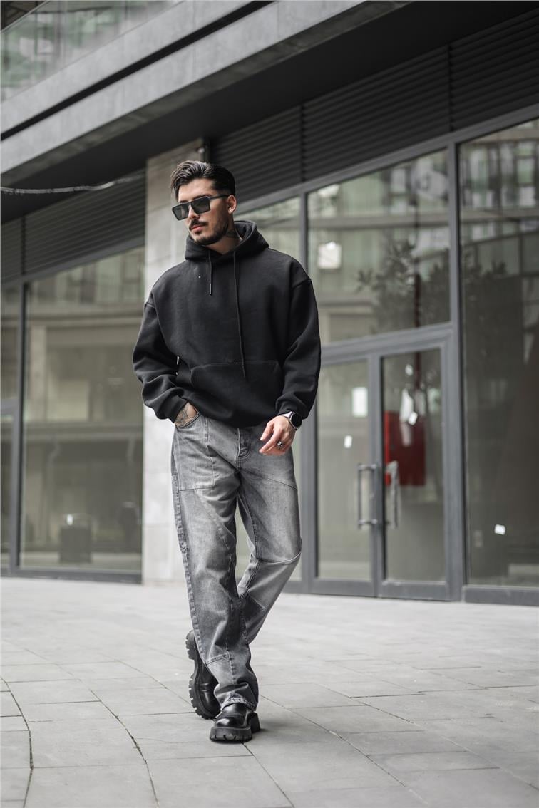 Çift Renk Relaxed Jean Yıkamalı Gri