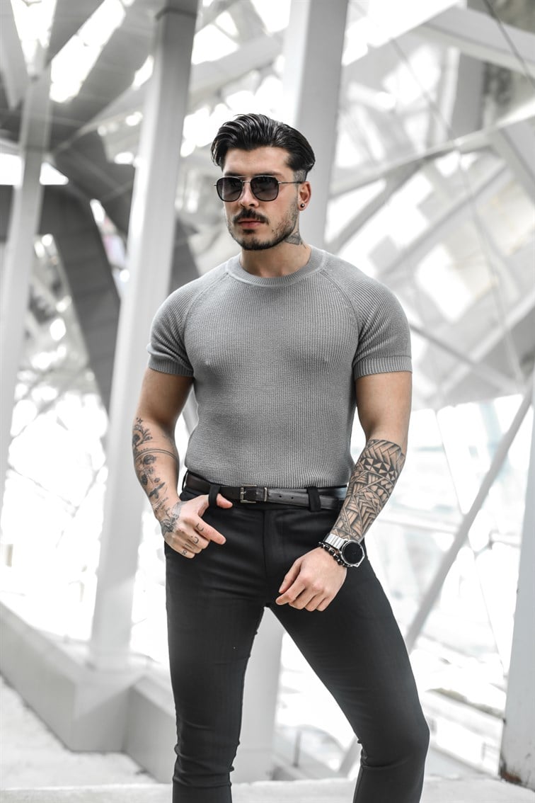 Dar Kalıp Örme Basic Triko T-Shırt