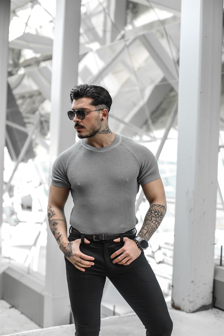 Dar Kalıp Örme Basic Triko T-Shırt