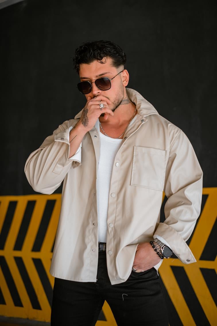 Deri Oversize Gömlek Bej