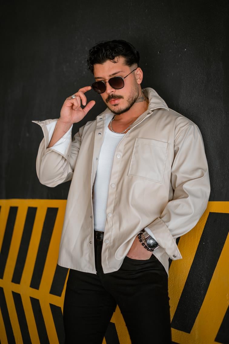 Deri Oversize Gömlek Bej