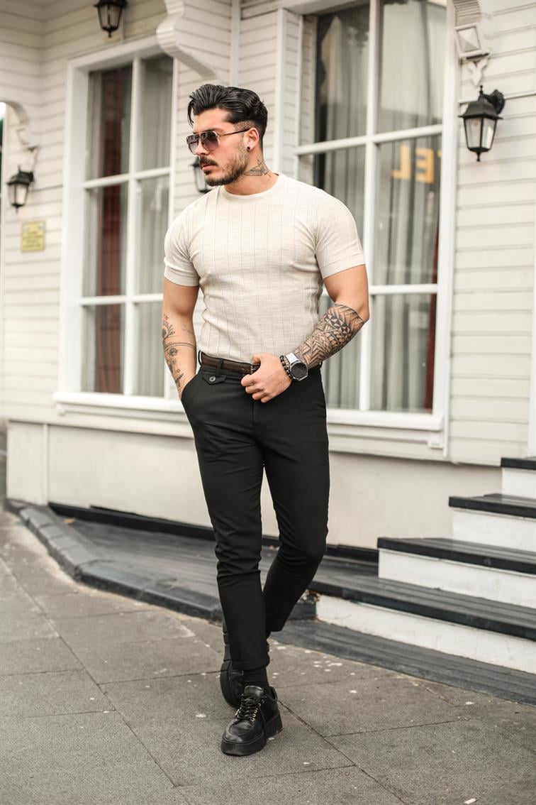 Dik Çizgili Slim Fit T-Shirt