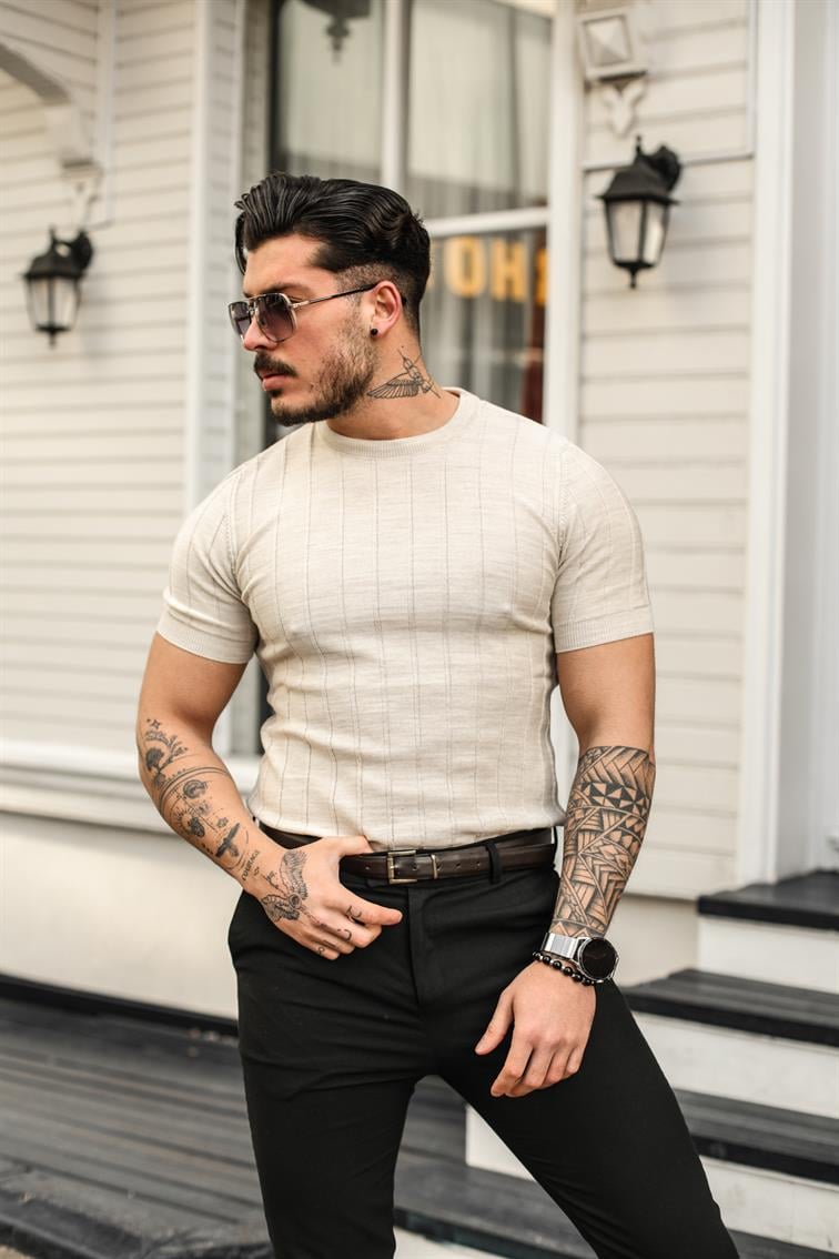 Dik Çizgili Slim Fit T-Shirt