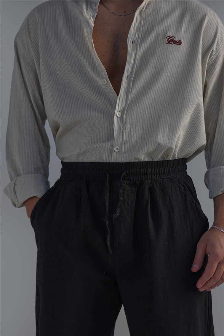 Dökümlü Baggy Pant. Siyah