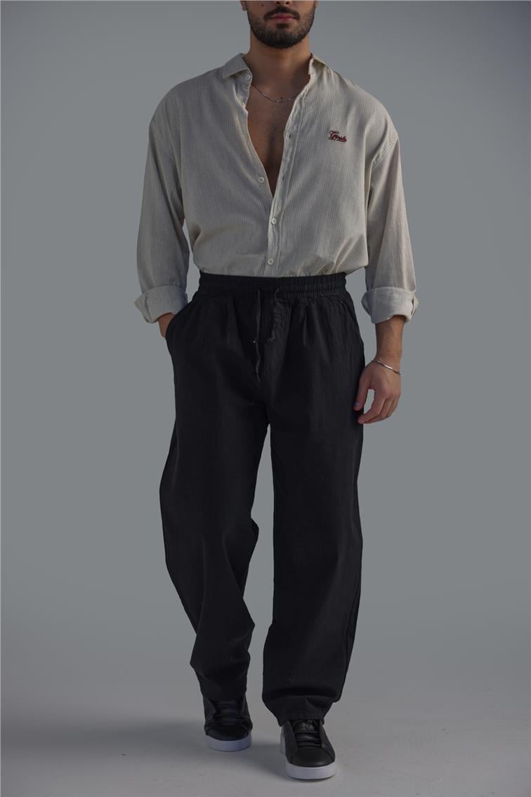 Dökümlü Baggy Pant. Siyah