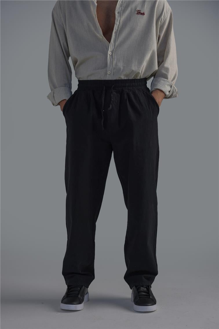 Dökümlü Baggy Pant. Siyah