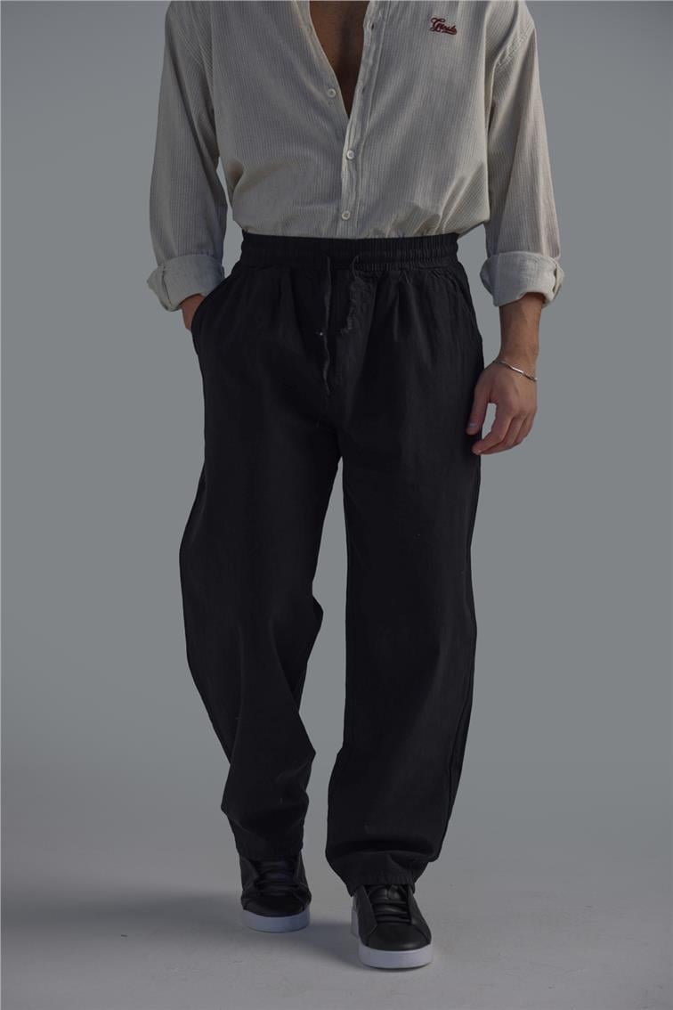Dökümlü Baggy Pant. Siyah